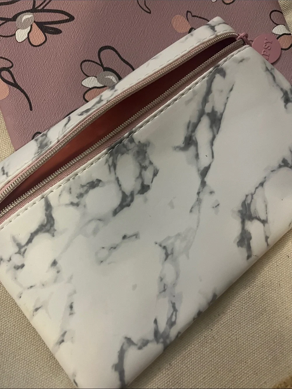 Pink Floral Convertible Women's Clutch Pouch Set Lavender Colors Cosmetic 107